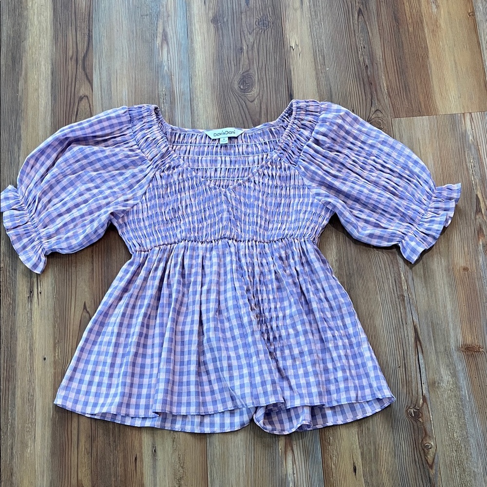 Davi and Dani  Gingham Smocked Blouse